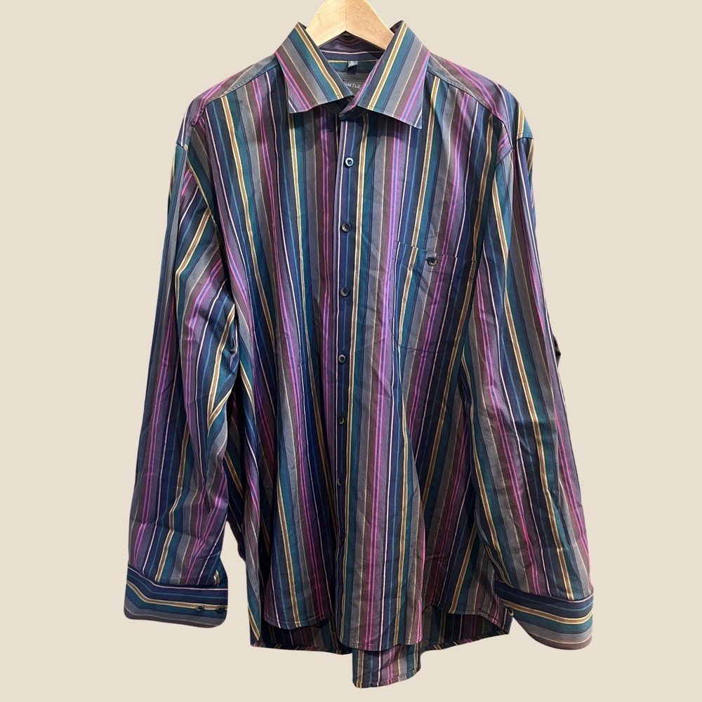 Haupt Button Down Shirt Mens XL Multi Color Stripe Two Ply Cotton Germany